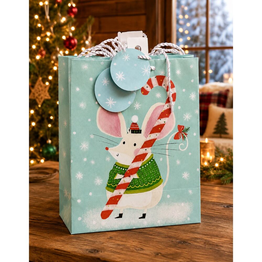 Hallmark Christmas Gift Bags Candy Cane Mouse 8x10x4 Set of 10 NEW